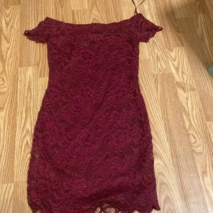 Burgundy tight dress.